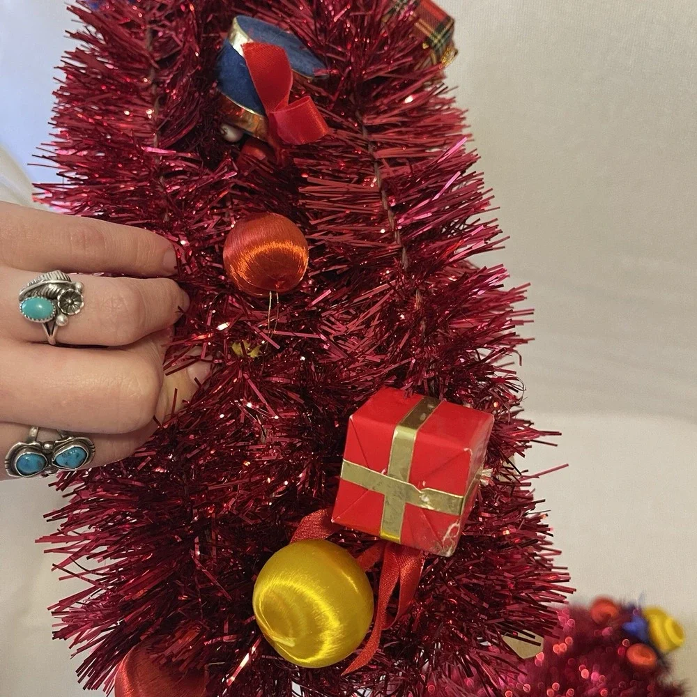 Vintage Red Tinsel Garland Toys Santa Present Felt 45' Kurt Adler Tree Christmas